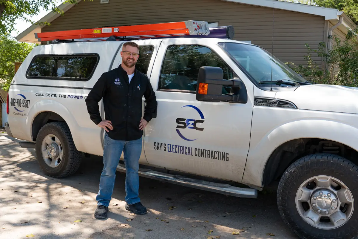 Tim Sky, owner of Sky's Electrical Contracting in Columbus, Nebraska